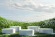 © Khoirul Project - five white podium views grassland background