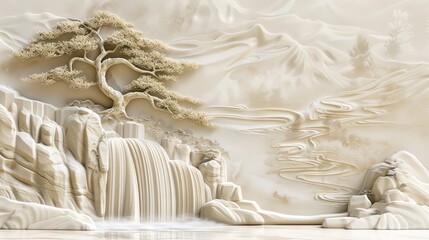 Beautiful landscapes 3d relief wallpaper. Mural wallpaper. Wall art. AI generated illustration