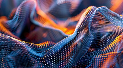 Poster - Blue and orange glowing mesh. Futuristic technology or science fiction concept. Abstract 3D rendering.