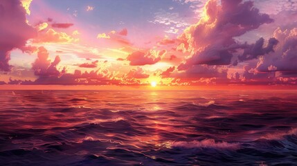 Wall Mural - Dramatic sky and horizon provide a picturesque view of the sunset over the sea