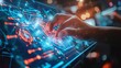 © Dinara - A finger is touching a futuristic user interface with a brain icon. The interface is blue and orange and has a lot of small details.