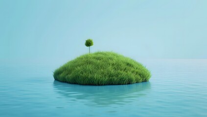 Wall Mural - green podium with grass on a blue background