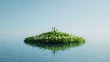 Wall Mural - green podium with grass on a blue background