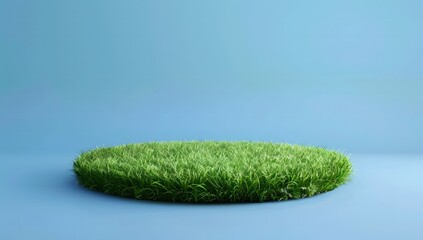 Wall Mural - green podium with grass on a blue background
