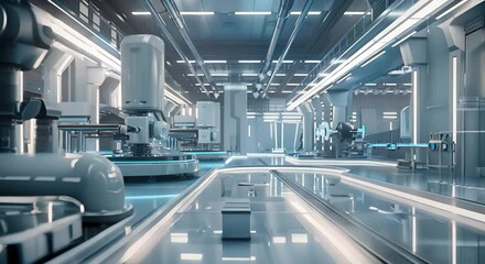 Wall Mural - Futuristic Factory Displaying Advanced Automation in Industry 4.0 Interior	
