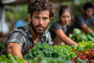 Wall Mural - A group of people participating in a community gardening project. Concept of urban agriculture and community building. Generative Ai.