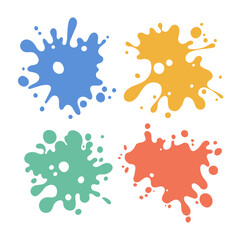 Poster - Color paint splatter. Colorful ink stains, abstract paints splashes and wet splats. Watercolor or slime stain vector set. Colorfull stain and splash, splat messy, inkblot splashing illustration.