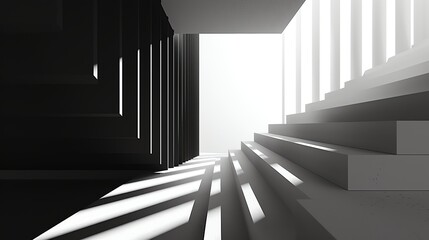 Poster - the image is a 3d rendering of a hallway with a bright light at the end of it. the hallway is dark a