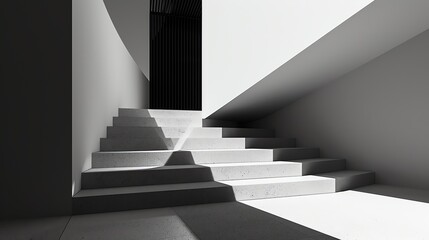 Poster - the image is a 3d rendering of a modern staircase with a minimalist design.