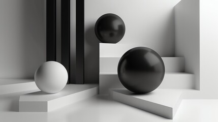 Poster - 3d rendering of a simple and elegant black and white abstract scene.