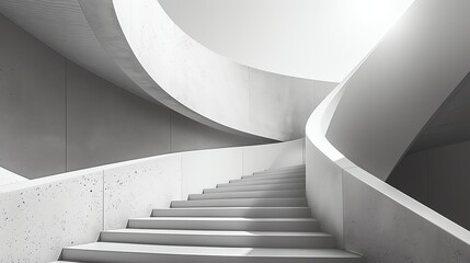 Poster - the image is a photograph of a modern staircase with a curved design. the staircase is made of white
