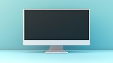 Modern white computer monitor on a turquoise background. Perfect for technology, workspace, or minimalist design themes.