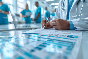 Poster - Specialist consulting with colleagues on a complex medical case. Concept of collaborative healthcare. Generative Ai.