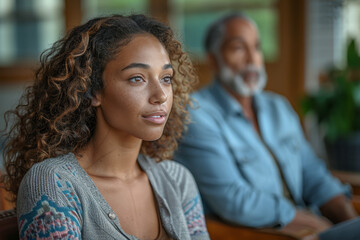 Wall Mural - Spouses attending a marriage counseling session to strengthen their relationship. Concept of communication and growth. Generative Ai.