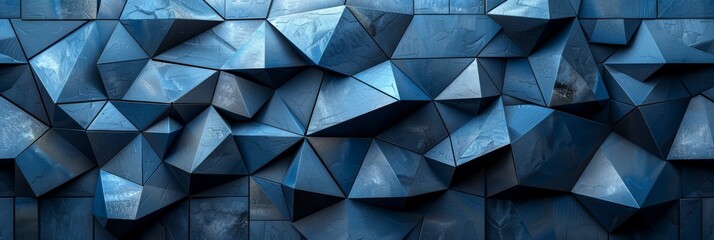 Poster - Abstract blue geometric background with triangular facets forming a mosaic texture