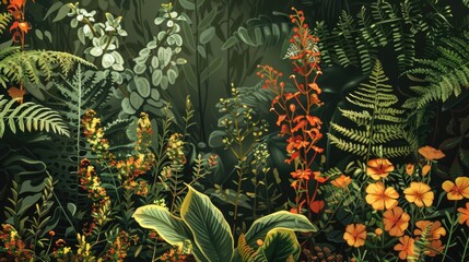 Poster - plant life characteristics of flora foliage and blossoms