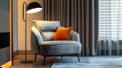 sleek interior with sofa set and decoration with the frames on the wall isolated  and lamp set ted on the white background with bedroom and table