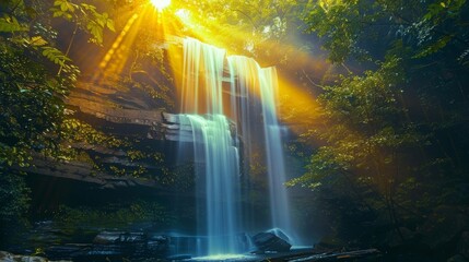 Wall Mural - a magical display of nature as the suns rays ignite a waterfall creating an otherworldly firefall ph