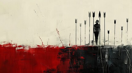 Abstract grunge red and black background with arrows for dark and powerful designs