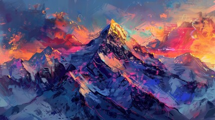 Wall Mural - Abstract Mountain Sunset Illustration For Wallpaper Or Background Design