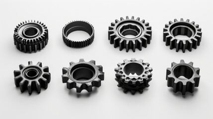 Wall Mural - Black gears on white background for industrial design