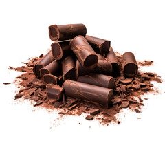 Wall Mural - rolled chocolate scrapings on the floor on an isolated background