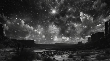Desert landscape with milky way in the night sky