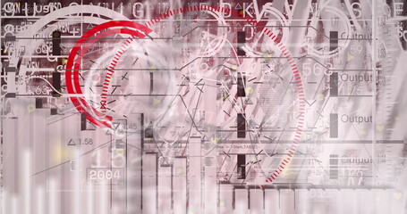 Poster - Image of interface with data processing against red background