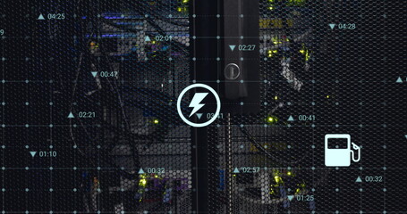 Poster - Image of icons and data processing over computer server