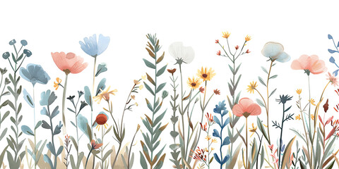 Wall Mural - Wildflowers watercolor painted stain element minimal design, isolated on white background, png