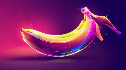 Wall Mural - Neon glow banana for summer food or technology design