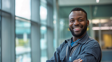 Poster - portrait of a smiling male janitor in modern office 