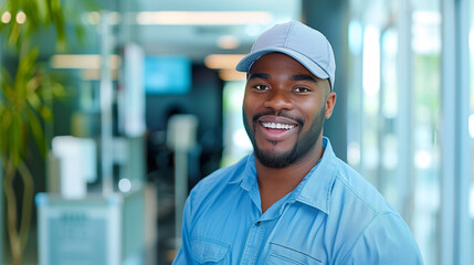 Poster - portrait of a smiling male janitor in modern office 