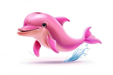 Illustration of cute pink dolphin cartoon smiling on white background 