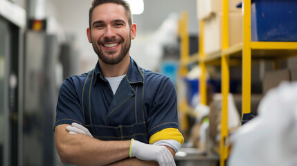 Poster - portrait of a smiling male janitor in modern office 