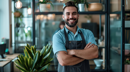Poster - portrait of a smiling male janitor in modern office 