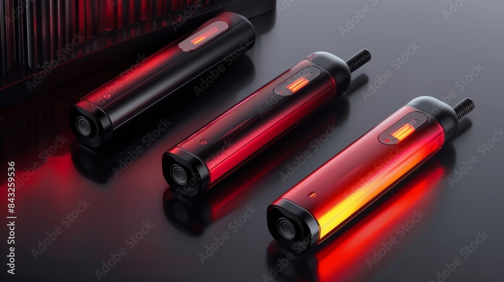 Detailed view of a portable vape pod system with replaceable cartridges ...