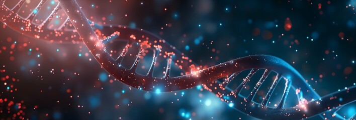 DNA Gene Helix Background, 3D Abstract Molecule Medical Biotechnology, Genetic Science Cell Structure, Blue Digital Futuristic Concept, Biology Research, Human Health Technology, DNA Medical Biotech