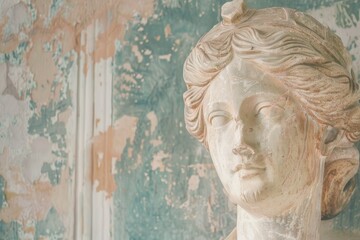 Wall Mural - Antique marble statue head against distressed wall