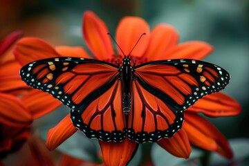 Wall Mural - Vibrant orange butterfly on a flower