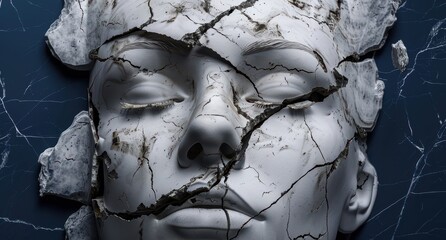 Wall Mural - Cracked marble face sculpture