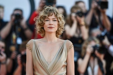 Poster - elegant woman posing on red carpet