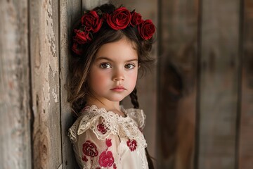 Poster - young girl with red rose crown