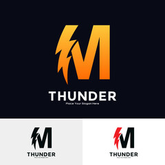 Wall Mural - Letter M Thunder Logo vector template. Suitable for business, initial Lightning Bolt, corporate, technology, and poster illustration symbol