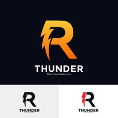 Wall Mural - Letter R Thunder Logo vector template. Suitable for business, initial Lightning Bolt, corporate, technology, and poster illustration symbol