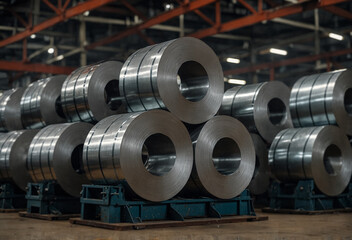 Wall Mural - Rolls of metal sheet. Zinc, aluminium or steel sheet rolls on in factory.	