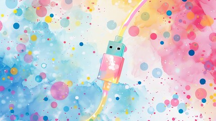 Wall Mural - Watercolor Usb Cable Illustration For Technology And Design