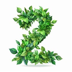 Wall Mural - The number 2 made of leaves. Easy to remove background. Tropical leaves collection.