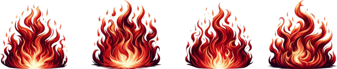 Wall Mural - Fire icon set. Realistic fire flame vector collection .Flame of different shapes . Fire flame silhouette.