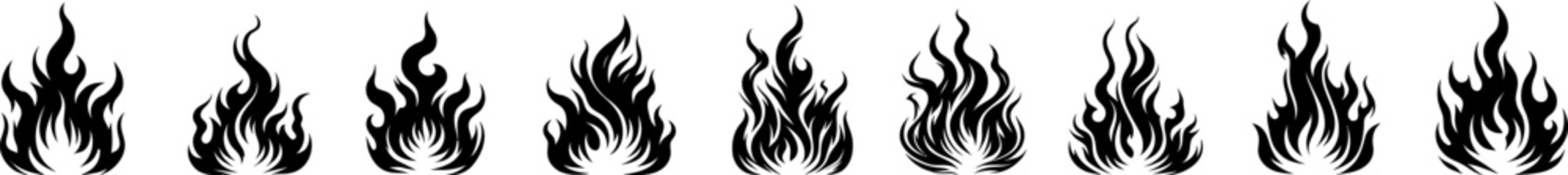 Wall Mural - Fire icon set. Fire flame vector collection .Flame of different shapes . Fire flame silhouette.